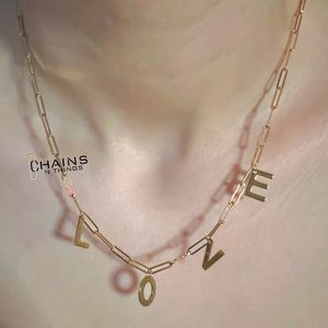 LOVE letters Necklace paperclip chain Stainless Steel gold plate 17.5" cute gift
